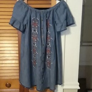 Off the shoulder light denim dress